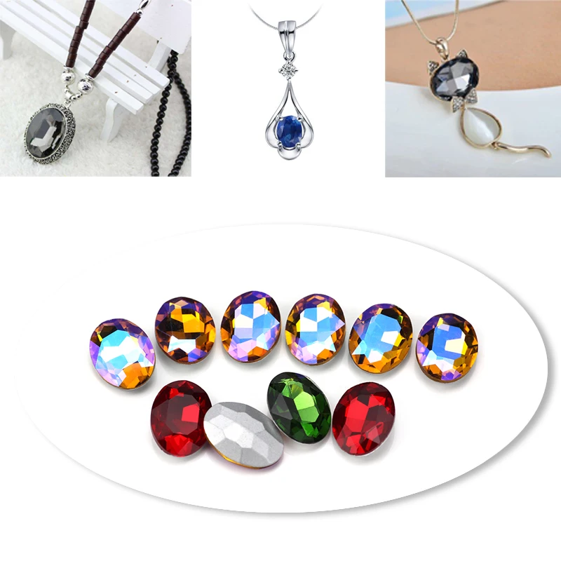 Non Hotfix Glue on Acrylic Strass Crystal Stones Colorful Glass Rhinestone AB Oval DIY Accessories