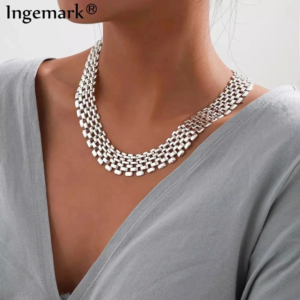 Necklace Women Iron Thick Chain Steampunk Men Cuban Metal Chunky Silver-Color High-Quality