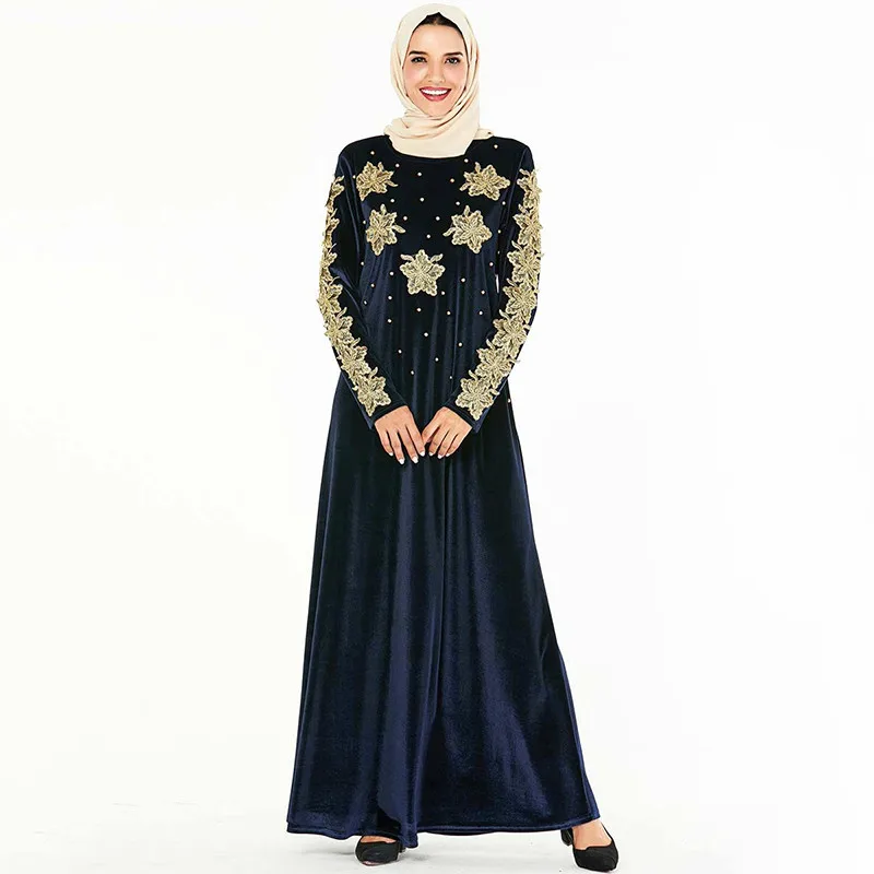 navy Blue Dress Абая Вечерние платья для мусульманских хиджаб для женщин с вышивкой размера плюс арабская вечеринка банкет турецкие макси платья мусульманская одежда - Цвет: navy Blue Dress