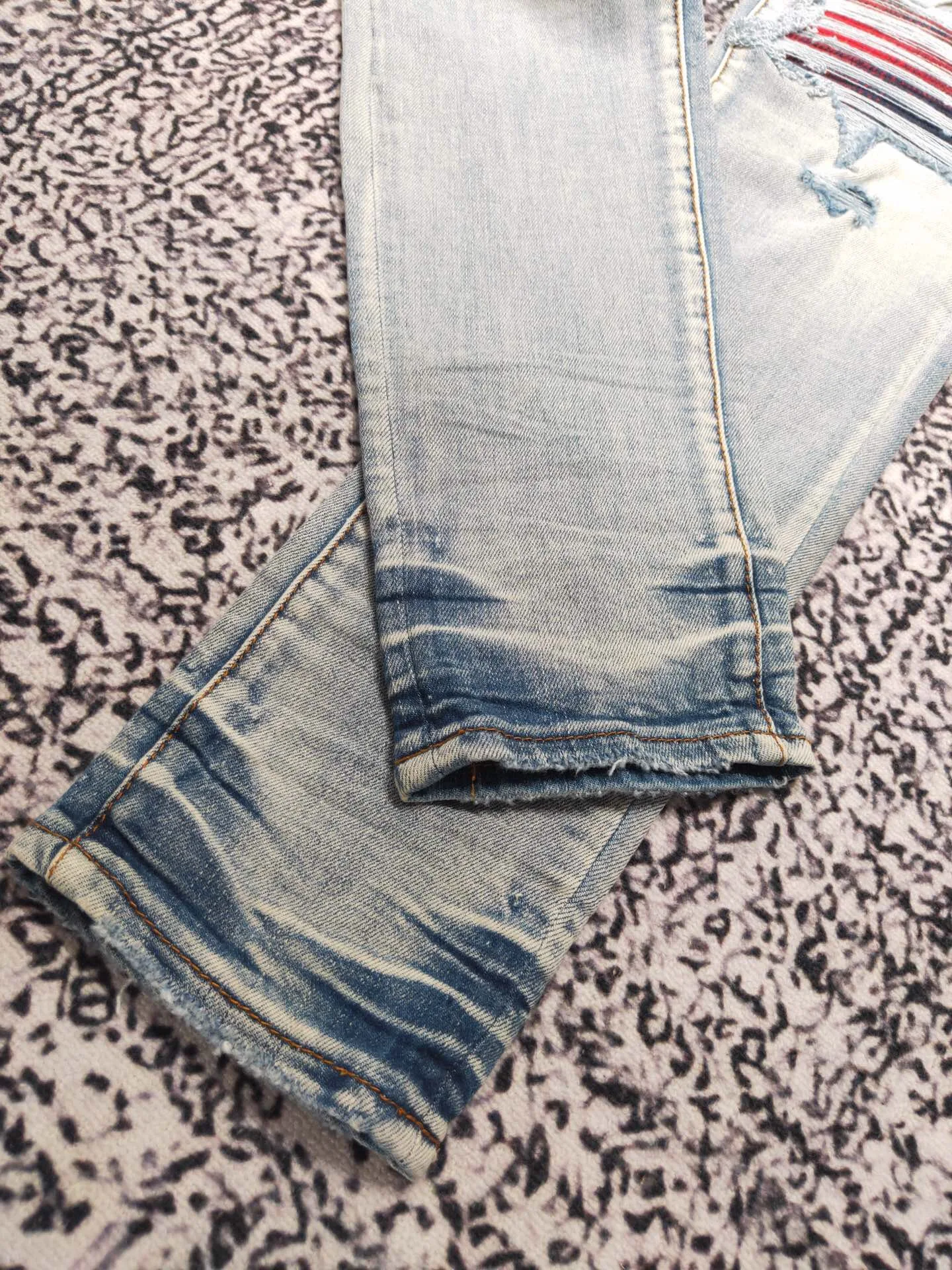 discounted men tartan fabric patch distressed jeans 5