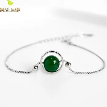 

Flyleaf Agate Bead Real 925 Sterling Silver Bracelets For Women Box Chain Fashion Fine Jewelry Bracelets & Bangles Personalized