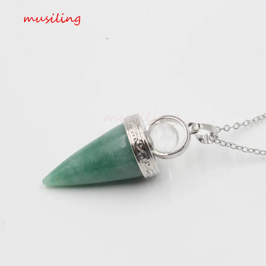 Aventurine Конический маятник Натуральный Камень Кристаллы аметиста Кварц Подвески рейки покрытые серебром Подвески модные ювелирные изделия - Окраска металла: Aventurine
