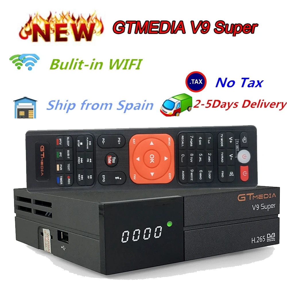 

Original Genuine GTMEDIA V9 Super HD Satellite Receiver Built-in WIFI USB 2.0 1080P DVB-S2 Input DC12V/1.5A Satellite Decoder tv