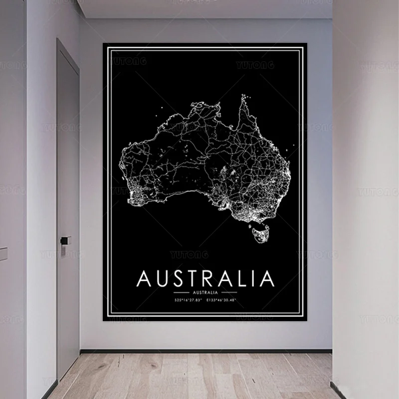 Mapa da cidade do mundo pintura da parede lona arte austrália poster e