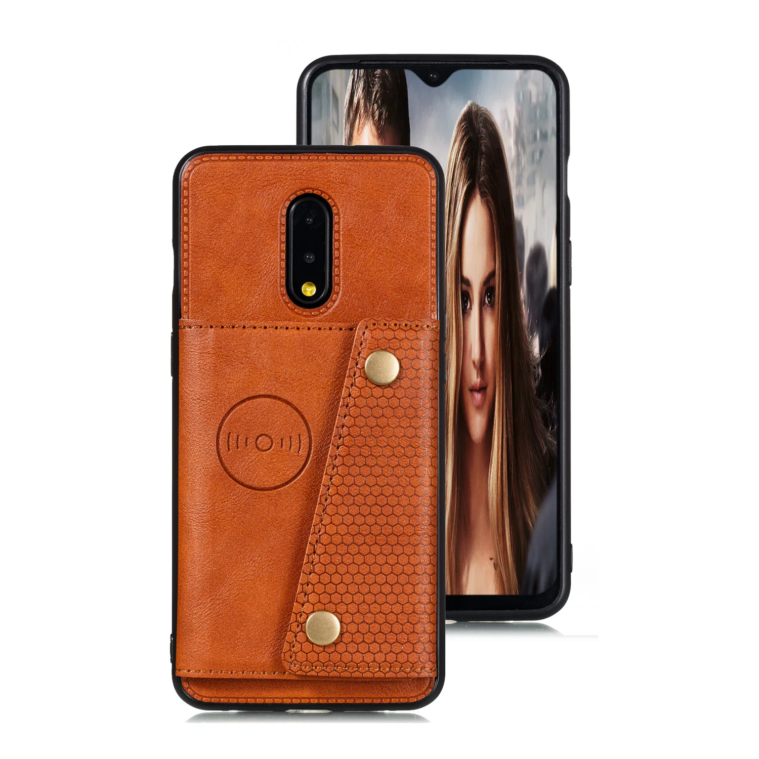 Коричневый Чехол One Plus 7 7t Pro, чехол с отделением для карт, чехол для телефона, для Oneplus 7t 7 T Pro Global из искусственной кожи, автомобильная магнитная подставка, силиконовая рамка - Цвет: Коричневый
