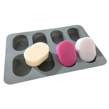

8 Cavity Oval Silicone Soap Mold Diy Handmade Craft 3d Soap Fondant Cake Decorating Candle Aromatherapy About 65g Soap