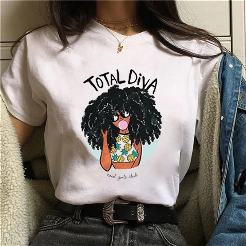 Maycaur/забавная футболка меланин поппин модная женская черная с вьющимися волосами