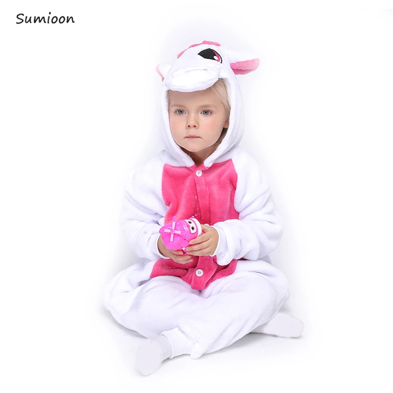 Rose Unicorn Пижама кигуруми, единорог, комбинезон для детей, животные, панда, Ститч, одежда для сна, пижамы для мальчиков и девочек, комбинезон, зимняя Фланелевая Пижама - Цвет: Rose Unicorn