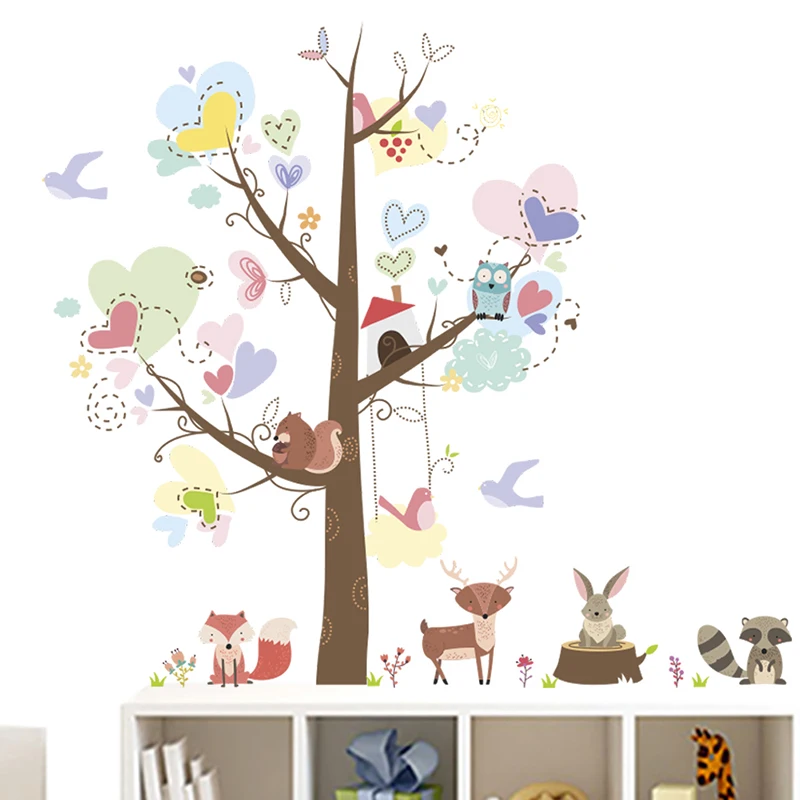Monkey Tree Squirrel Deer Decorative Wall Stickers For Kids Room Home Decor Cartoon Animals Wall DIY PVC Mural Art Poster Decals