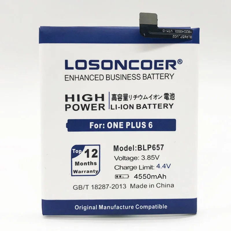 LOSONCOER, 4550 мА/ч, Сменные Аккумуляторы для смартфонов BLP657 для OnePlus 6 One Plus 6, высококачественный аккумулятор для телефона