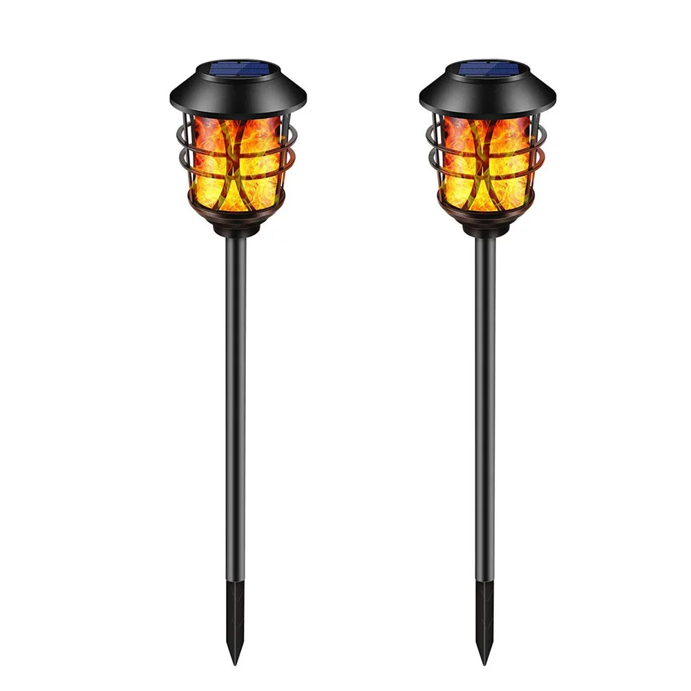 2Pcs Solar Lights Metal Flickering Flame Torches Lights Lamp Waterproof Pathway Lights Auto On/Off for Garden Patio Yard