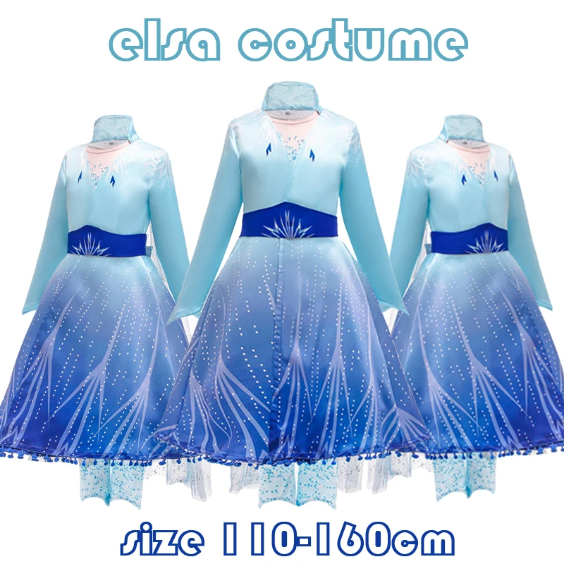 

Anna Elsa Princess Dress Snow Queen Cosplay Evening Birthday Party Wedding Christmas Little Girls Dresses Sky Blue