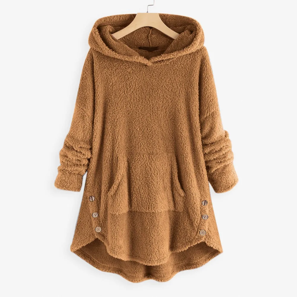 5xl размера плюс толстовка флисовая блузка для женщин деревянная кнопка асимметричный подол размера плюс Толстовка Топы флисовая блузка#15