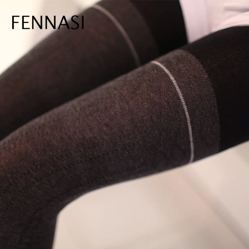 FENNASI зимние теплые сексуальные женские колготки Harajuku, Колготки с принтом, Черные Полосатые чулки с высокой талией, женские Плотные чулки, сексуальные серые
