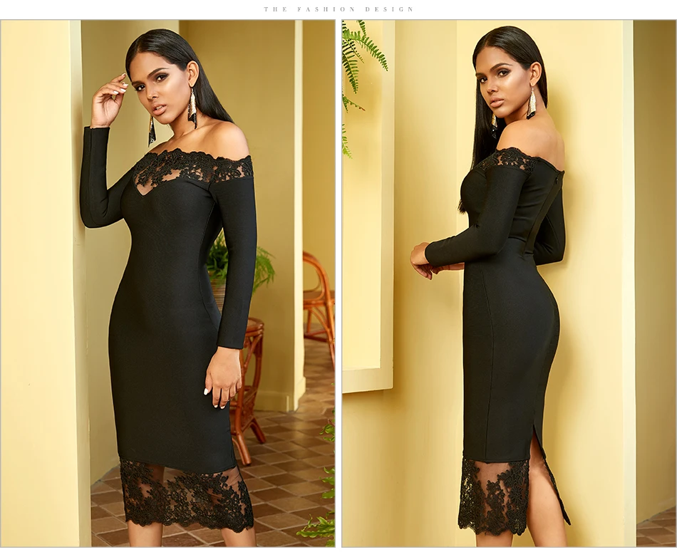 Adyce Новое Женское Бандажное платье Vestidos черное с вырезом лодочкой вечерние платья знаменитостей элегантное с открытыми плечами Кружевное облегающее Клубное платье