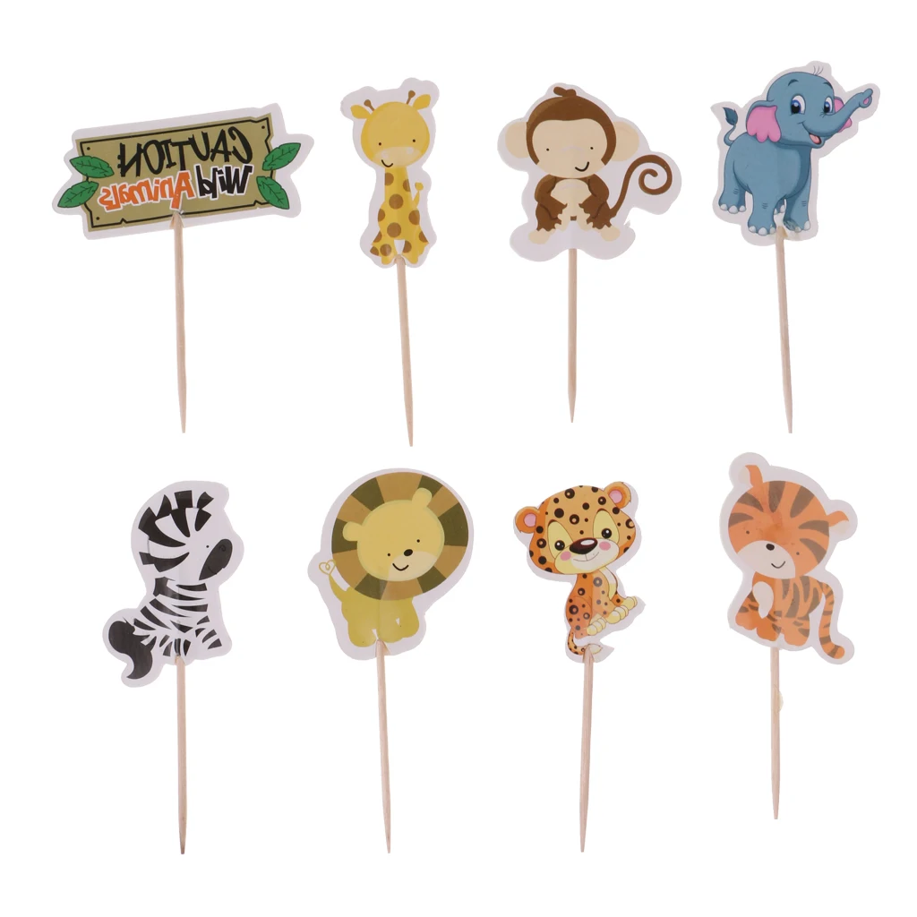 24pcs Animal Cupcake Toppers Kids Party Cake Snack Decorations, Food Picks Baby Shower Decorating Tools
