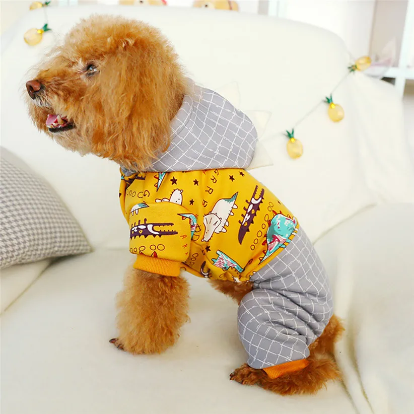 Transer, милый комбинезон для собак с рисунком динозавра, клетчатый костюм для собак, весенне-Осенняя Одежда для питомцев, одежда для щенков 9905