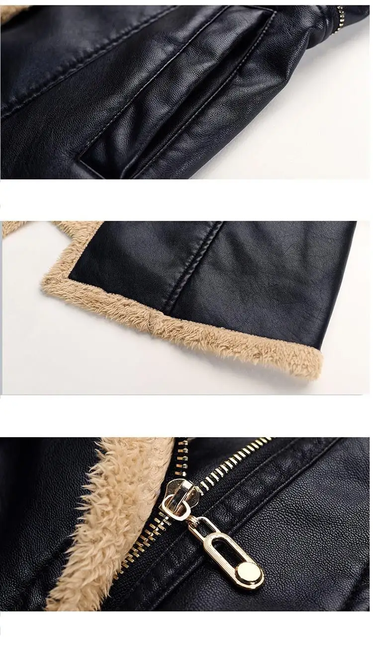 Winter Lapel Zipper Faux Leather Coat Korean Long Pu Jacket Women Gray Green Khaki Loose Tops Plus Velvet Jacket