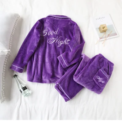 Luxury purple Пижамы для девочек из кораллового флиса для женщин; сезон осень-зима; толстые милые теплые фланелевые домашние пижамы для мужчин; повседневный костюм; милые пижамы для пар - Цвет: Luxury purple