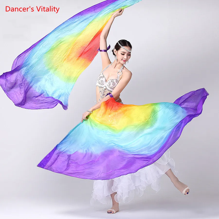 2 Veils Belly Dance Pack of Double Veils 100% Semi Circle Silk Veils Colourful 