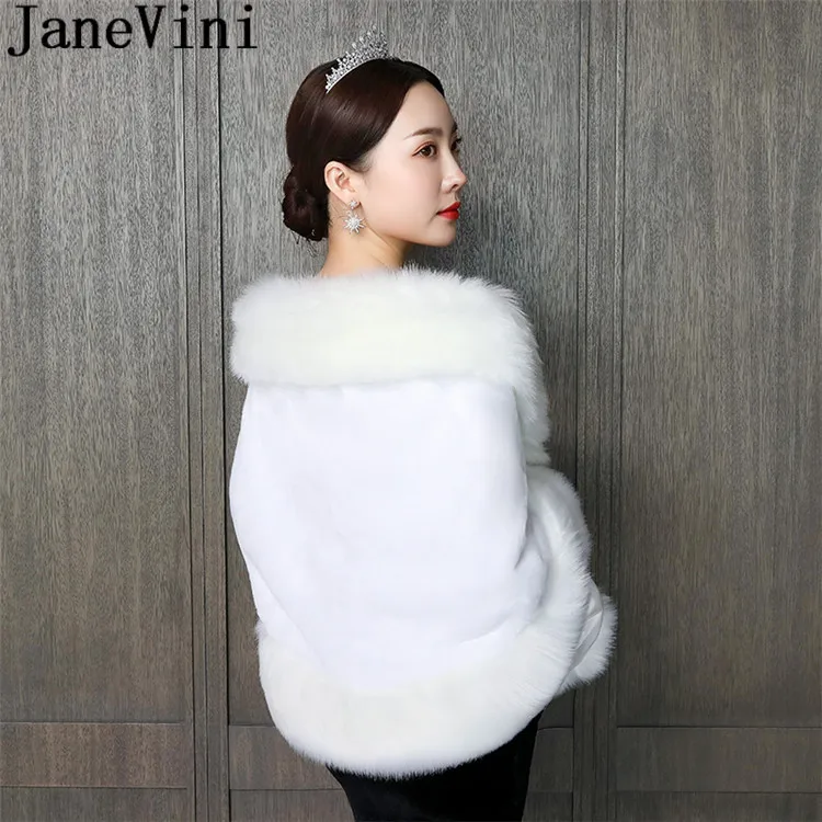 JaneVini White and Ivory Faux Fur Wrap Shawl Party Bolero Bridal Fur Boleros Formal Capes Winter Wedding Coats for Brides