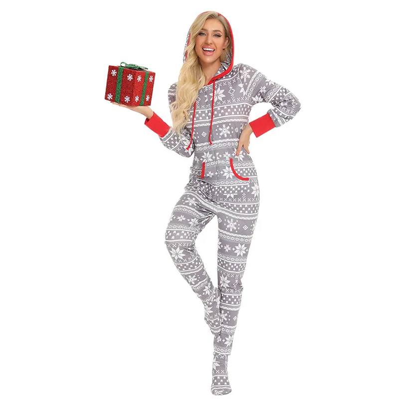 Women Christmas Sleepwear Hooded Onesie 
