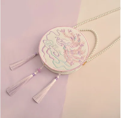 Angelatracy Hanfu Chinese Tiger Dragon Embroidery Tassel Rabbit Sheep Snake Horse Mouse Cow Monkey Pig Shoulder Circular Bags