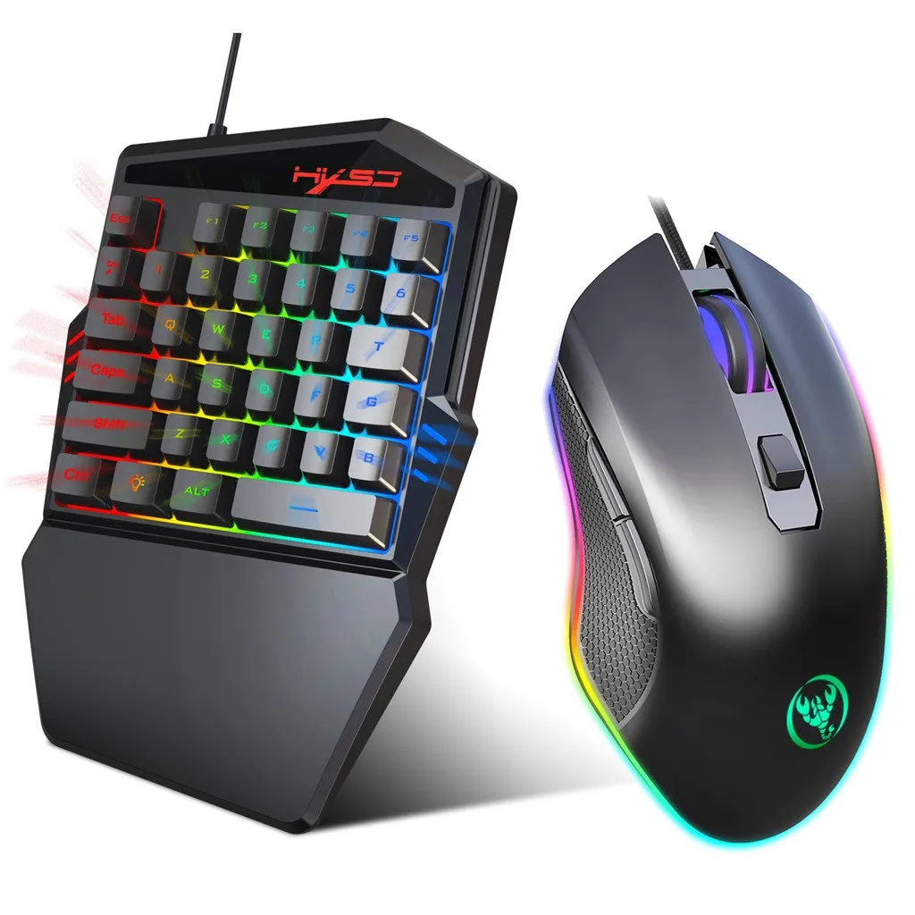 Мышь и клавиатура эргономичная многоцветная подсветка игровая клавиатура с одной рукой набор мышь черный геймер Игровой Комплект домашний J100+ A866