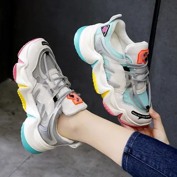 

Woman Vulcanize Shoes Summer Sneakers 2020 Breathable Rainbow Color Fashion Casuals Height Increasing Female Chunky Ladies Shoe