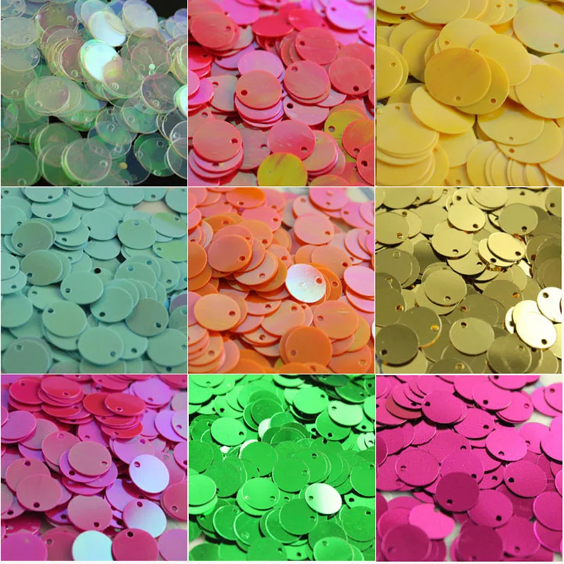 20g 300/700p 10mm 20mm Colorful Sequin PVC Flat Round loose Sequins Paillettes sewing Wedding Craft Accessories with 1 side hole