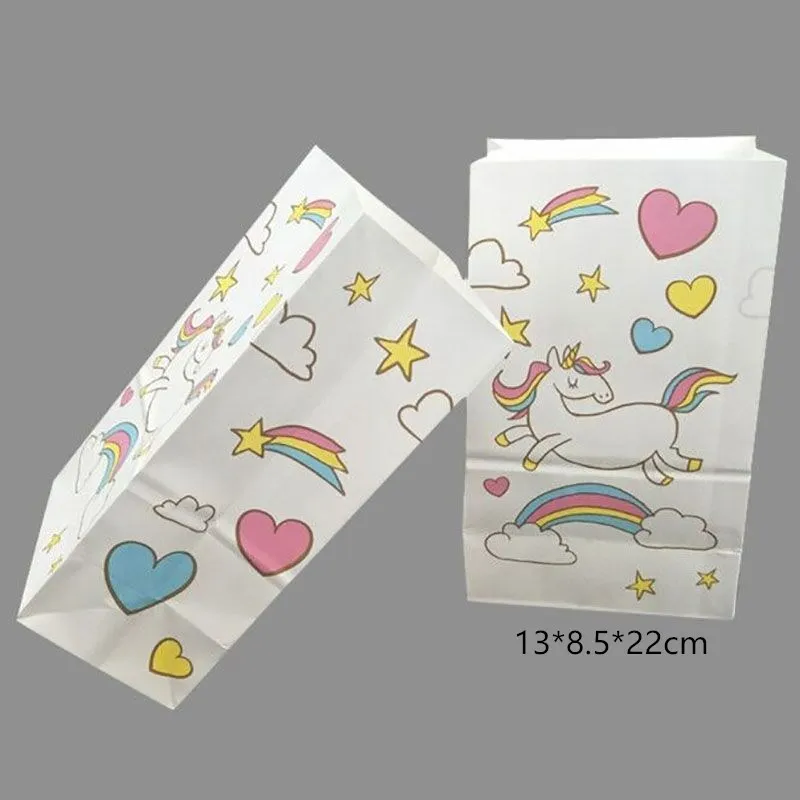 12PCS Gift Bags Вечерние принадлежности с единорогом, Детская скатерть с единорогом на день рождения, бумажная тарелка, салфетка, баннер, топпер для торта, свадебные украшения для детского душа - Цвет: 12PCS Gift Bags