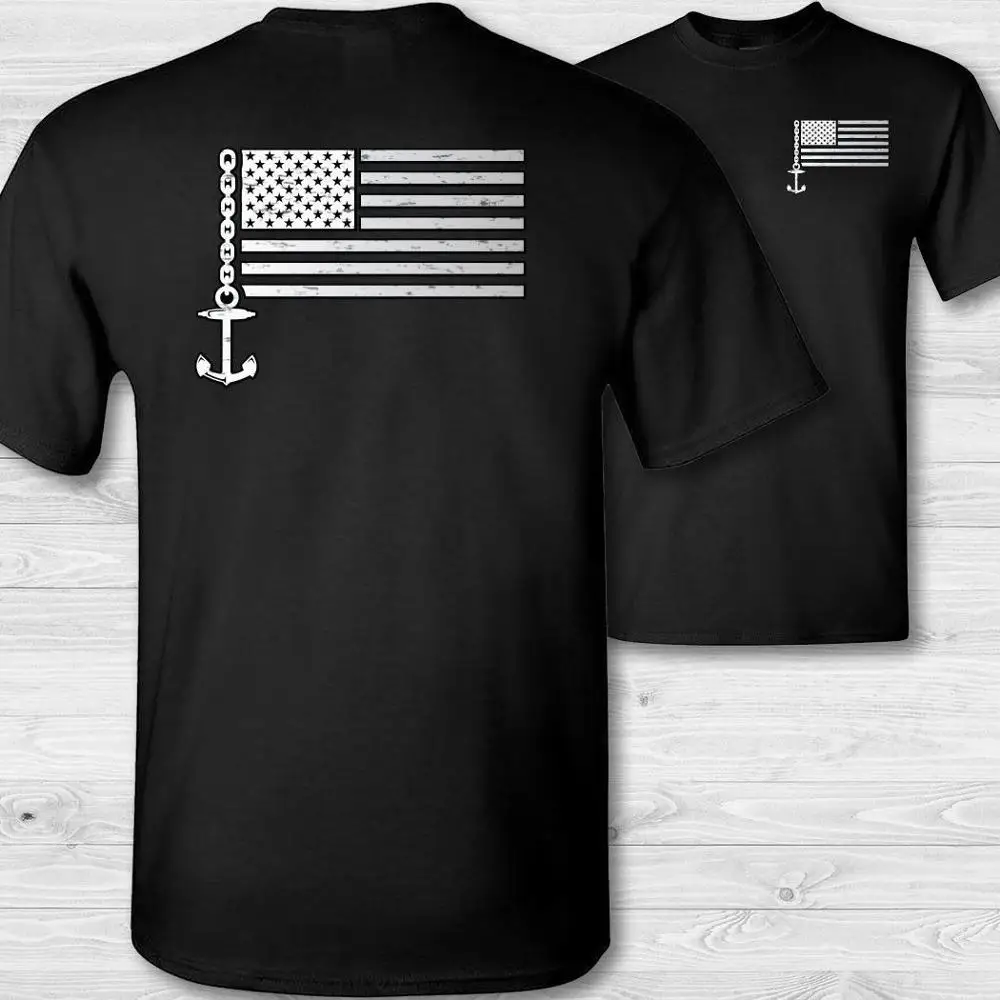 Boater Флаг США Футболка-американский флаг лодка капитан Двусторонняя лодочная рубашка-W Высокое качество хлопок Повседневная футболка по мотивам фильма - Цвет: Черный