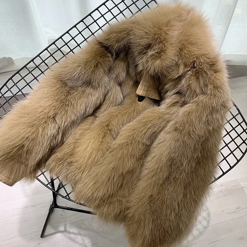 green camel OFTBUY зимняя куртка женская Повседневная Толстая теплая натуральное меховое пальто Роскошная верхняя одежда из натурального Лисьего меха уличная корейская мода Новинка - Цвет: green camel