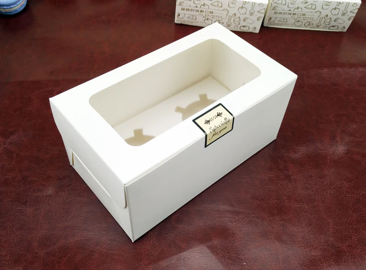 

100pcs 16*9*7.5cm 2 grid Packaging White cardboard Paper Muffin window Box For Candy\Cake\Dessert \party Packing boxes