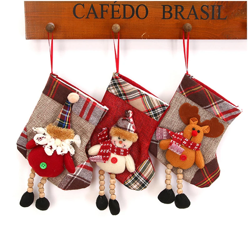 Christmas Kids Candy Bag Santa Claus Sock Gift Christmas Stockings Hanging Ornaments Gift Holders Xmas Tree Decorations