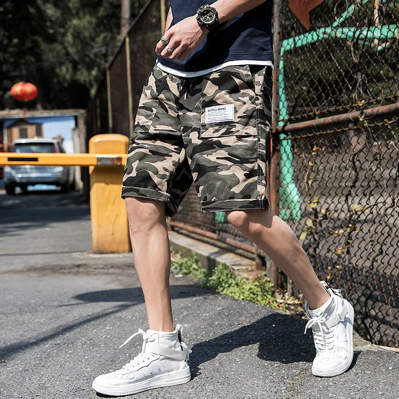 Camouflage khaki Мужские комбинезоны, шорты, летние, большой размер, Пятиточечные шорты, свободные, сплошной цвет, камуфляж, повседневные штаны, тренд, стиль сафари, 7XL - Цвет: Camouflage khaki
