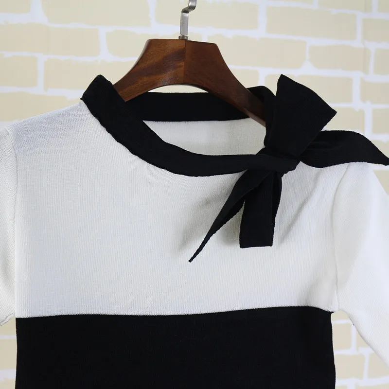 summer women's knit short-sleeved T-shirt Slim round neck bow T-shirt knit shirt bottoming outside wearing office lady tops