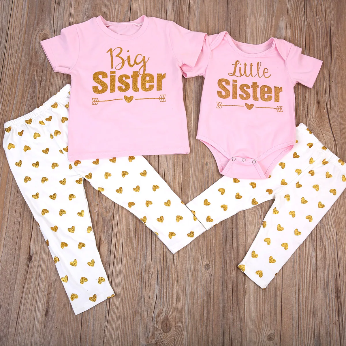 США; Одинаковая одежда; футболка с надписью «Big Sister»; комбинезон с надписью «Little Sister»+ длинные штаны; комплект одежды
