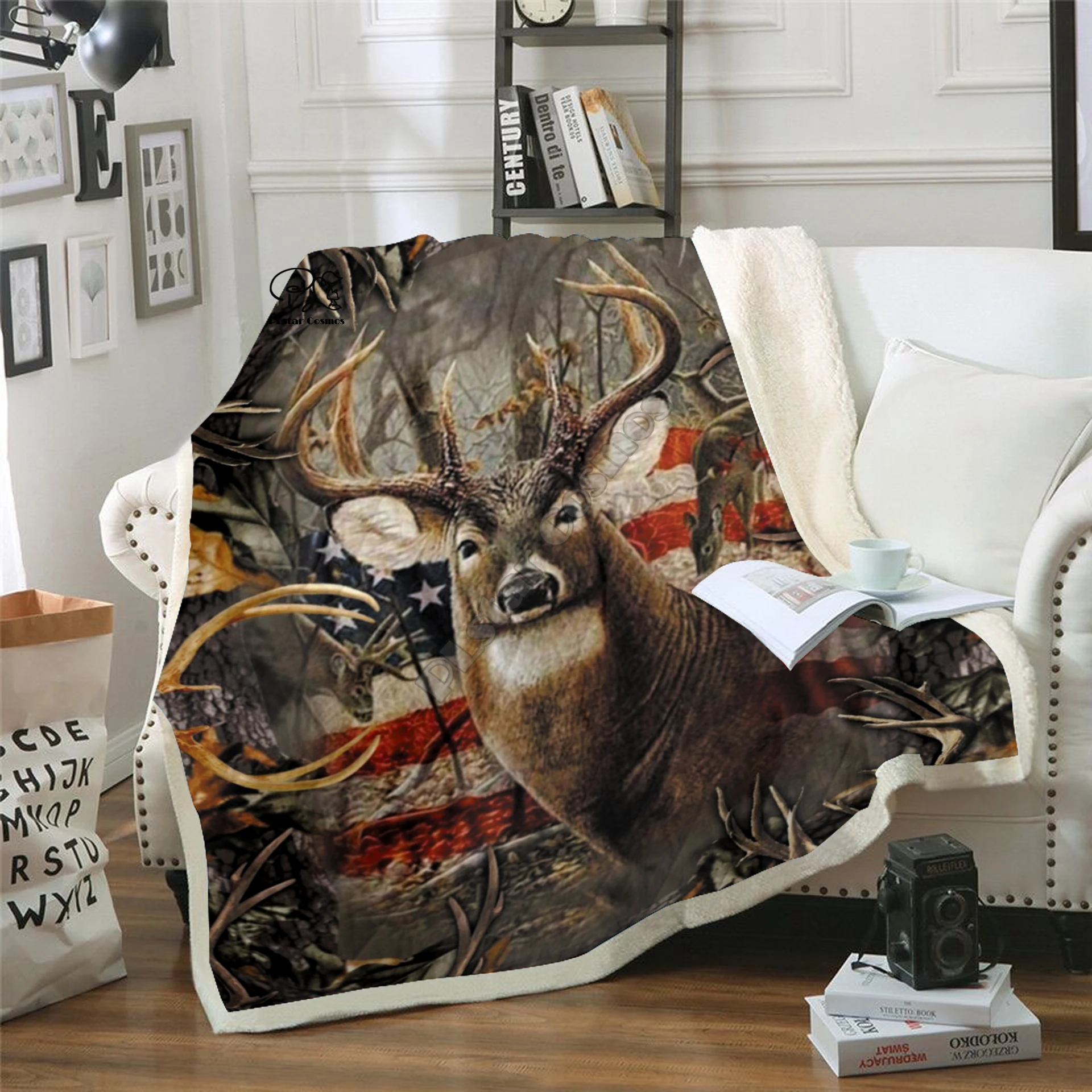

Plstar Cosmos Deer Hunter Pheasant Hunting character Blanket 3D print Sherpa Blanket on Bed Home Textiles Dreamlike style-1