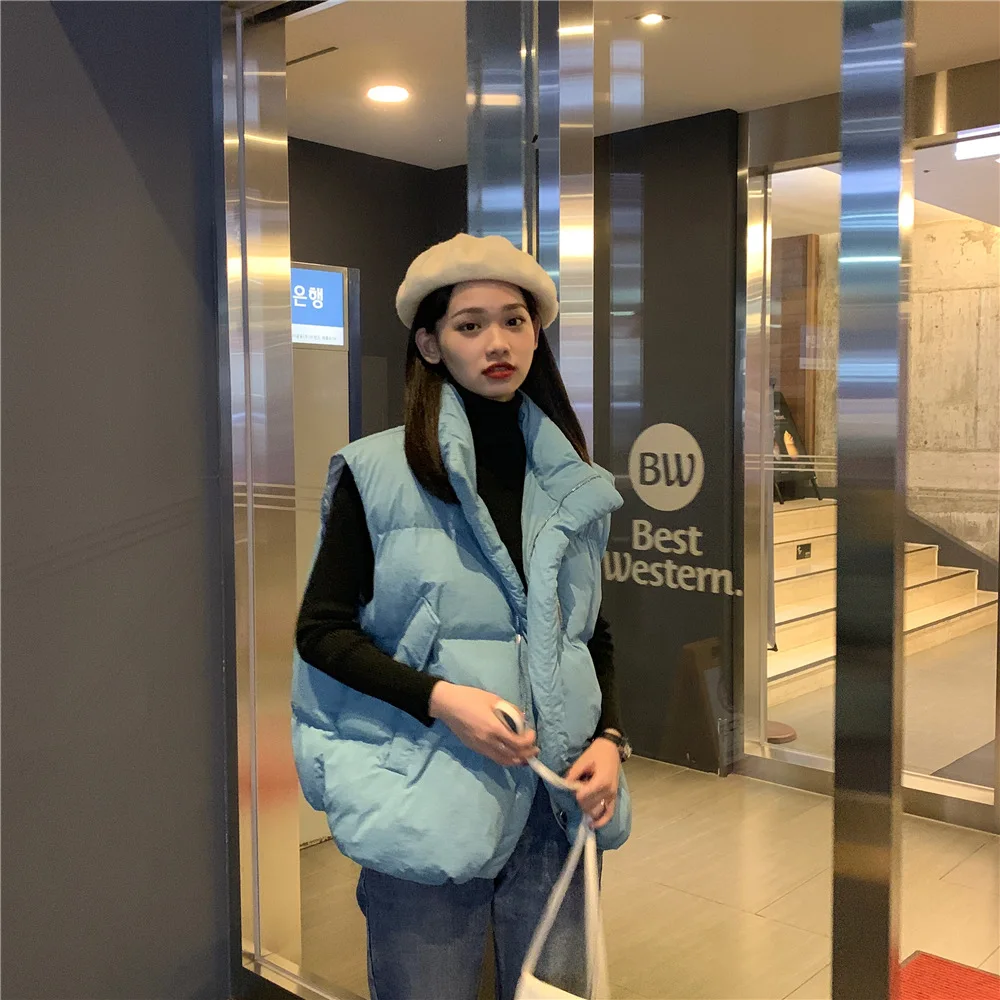 Down Feather Cotton Vest Women's New Style Autumn And Winter Short Students Bread Cotton Coat Sleeveless Coat Thick Waistco