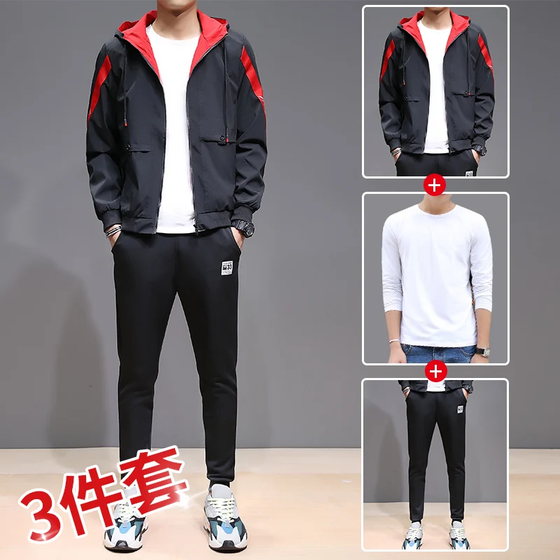 

Mens Tracksuit 2019 Autumn Winter Causal Men Straight 3 Piece Jogger Set Long Sleeve Jacket Pant Set Sportwear Suit Male Dress