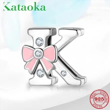 Hot Dijual 925 Sterling Silver Clear CZ Huruf K Bentuk Busur Merah Muda Klip Beads Charms Fit Asli Reflexions Pesona Gelang perhiasan(China)