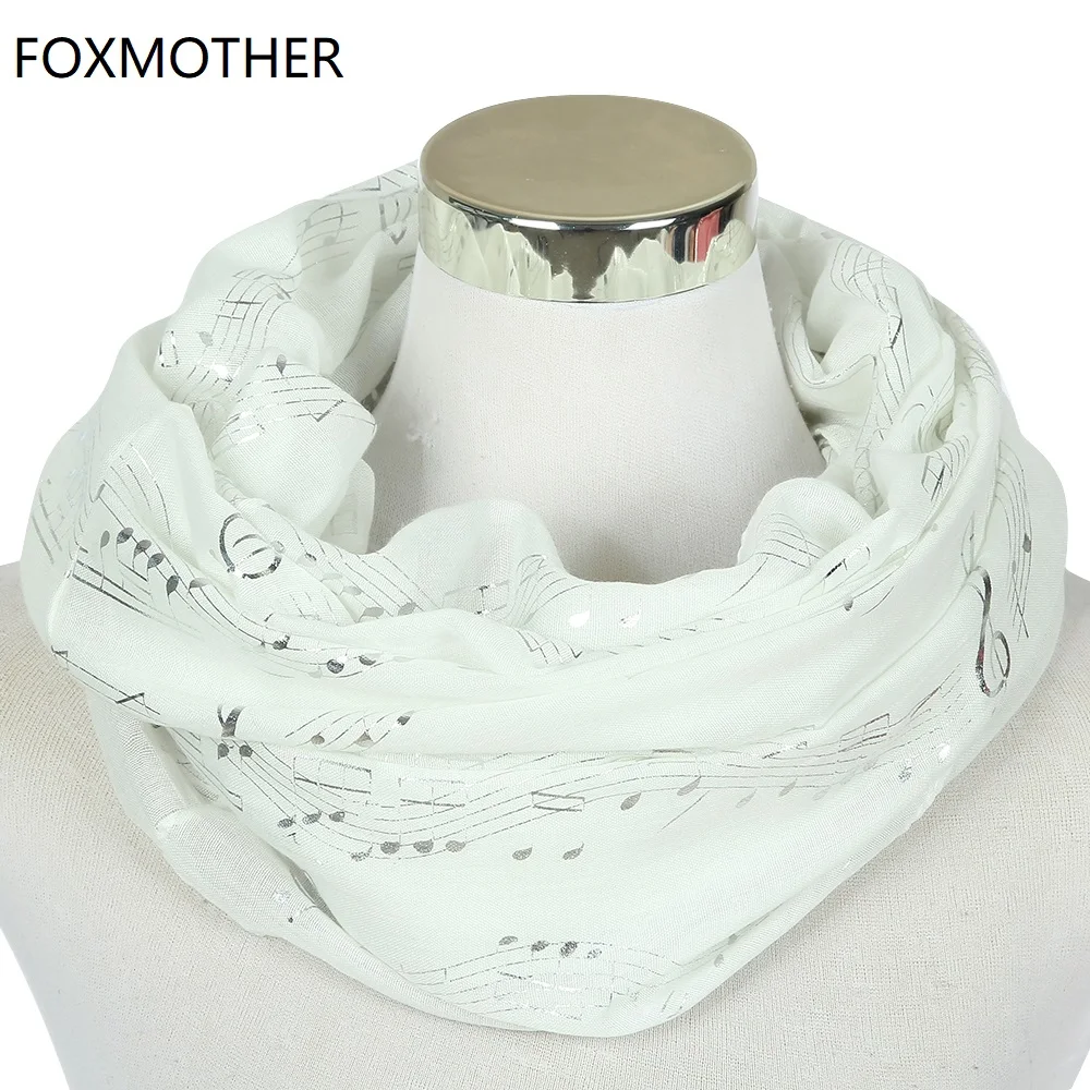 FOXMOTHER новая белая темно-серая лента из фольги музыкальное кольцо в виде листа шарф снуд женские