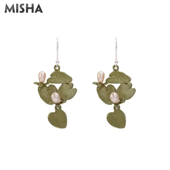 

MISHA New Earrings For Women Lotus Leaf Pearl Handmade Retro Elegant Earrings Design Dangle Jewelry For Party Gift 2720