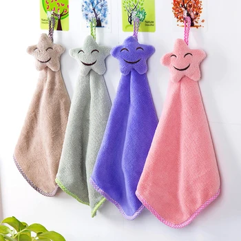 

Quick-drying Smiling Star Hanging Hand Towels Kitchen Towel Coral Velvet Absorbent Lint-Free Cloth Dishcloths