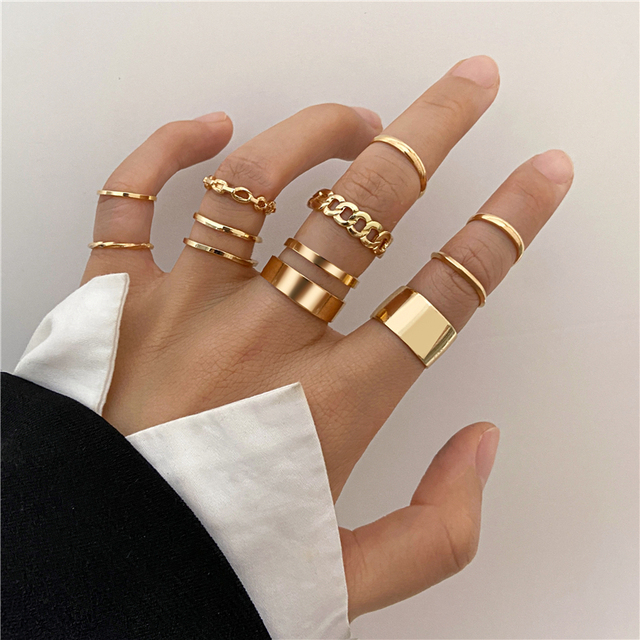 Punk Finger Rings 3pcs/set Minimalist Smooth Gold/Black Geometric Metal Rings for Women Girls Party Jewelry bijoux femme
