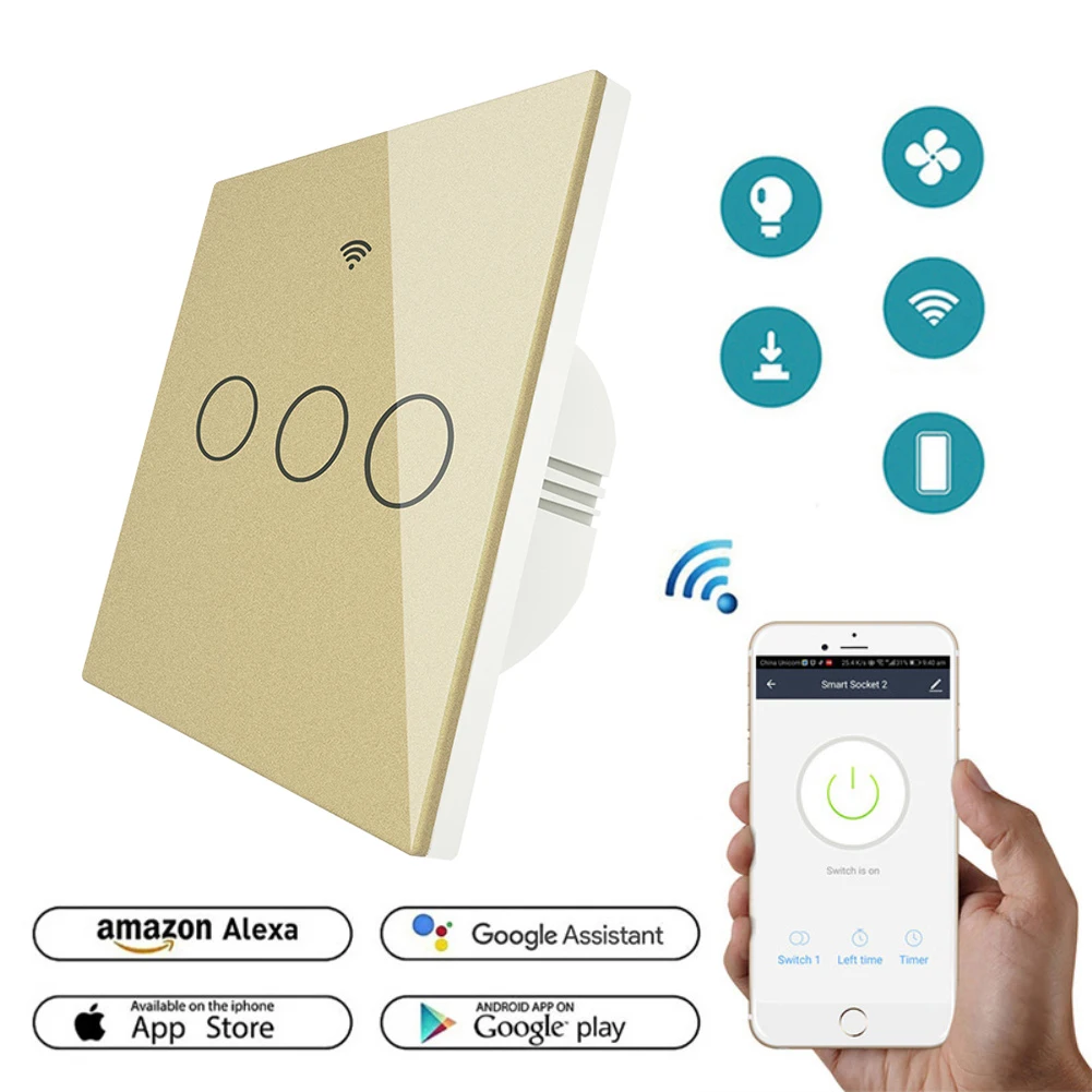 EU WiFi smart switch tuya/smart life app control built-in RF433 receiver/bedside lamp switch transmitter, no installation need