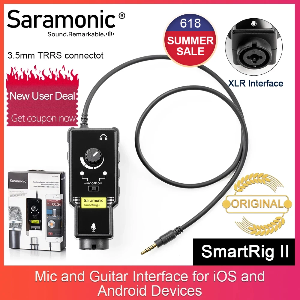 Saramonic SmartRig II Pre Universal Microphone Compatible with smartphones Guita Interface adapter for iOS /iPod Touch & more