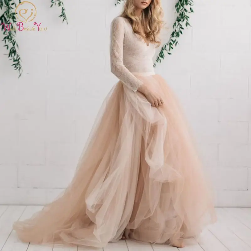 Blush Bridal Skirt Maxi Tulle Skirt for Bride Overskirt Skirt Bridal Overlay Elastic Waist Wedding Skirt Long Sweep Train