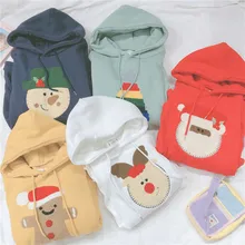 Рождественские разноцветные студенческие плюшевые толстовки с капюшоном с рисунком из мультфильма, японский мягкий женский пуловер для девочек, повседневные топы